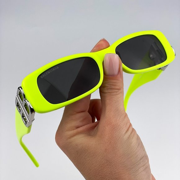 Balenciaga BB0096S 008 BRAND NEW Sunglasses Yellow Grey Rectangle Unisex - Picture 1 of 13